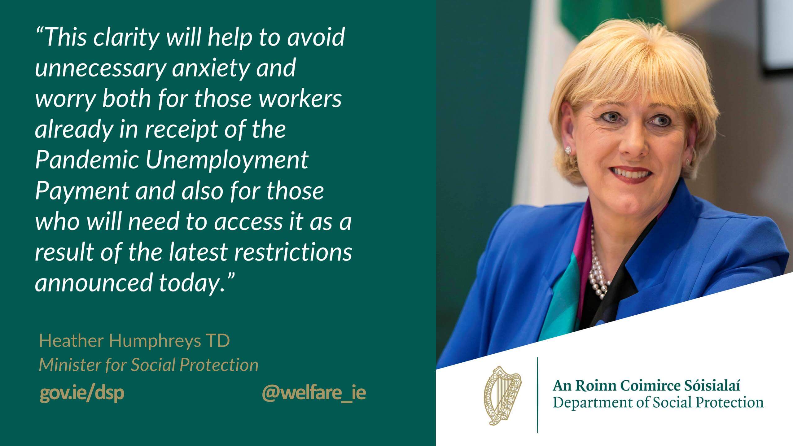 Minister Humphreys sobre o PUP via @mywelfare_ie